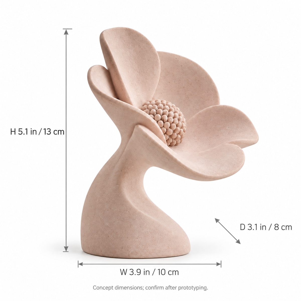 Sunward tabletop sculpture in Soft Blush: size view