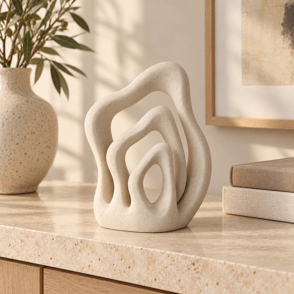Membrane tabletop sculpture in Warm Ivory: shelf view