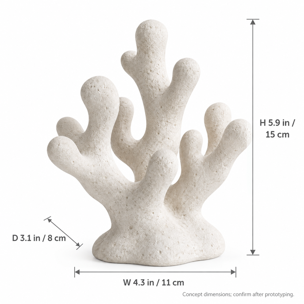 Branching Sea tabletop sculpture in Sand White: size view