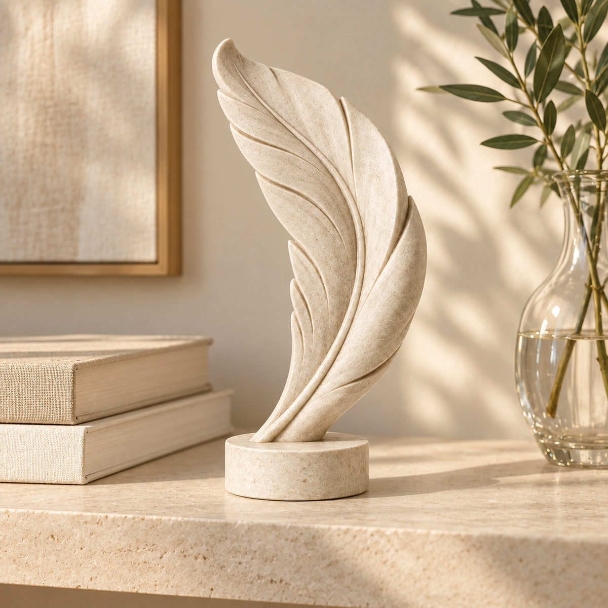 Feather Trace tabletop sculpture in Warm Ivory: shelf view