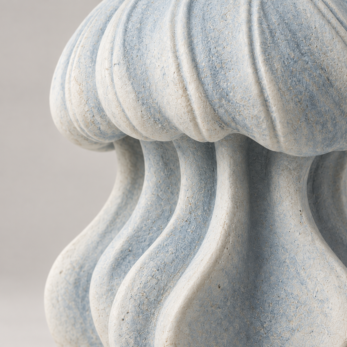 Deep Bell tabletop sculpture in Mist Blue And Ivory: detail view