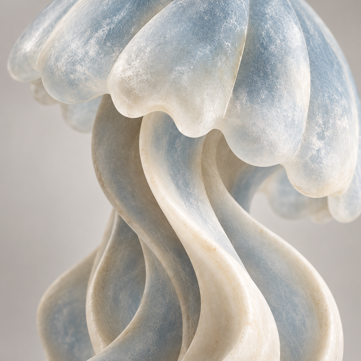 Drifting Light tabletop sculpture in Mist Blue And Ivory: detail view