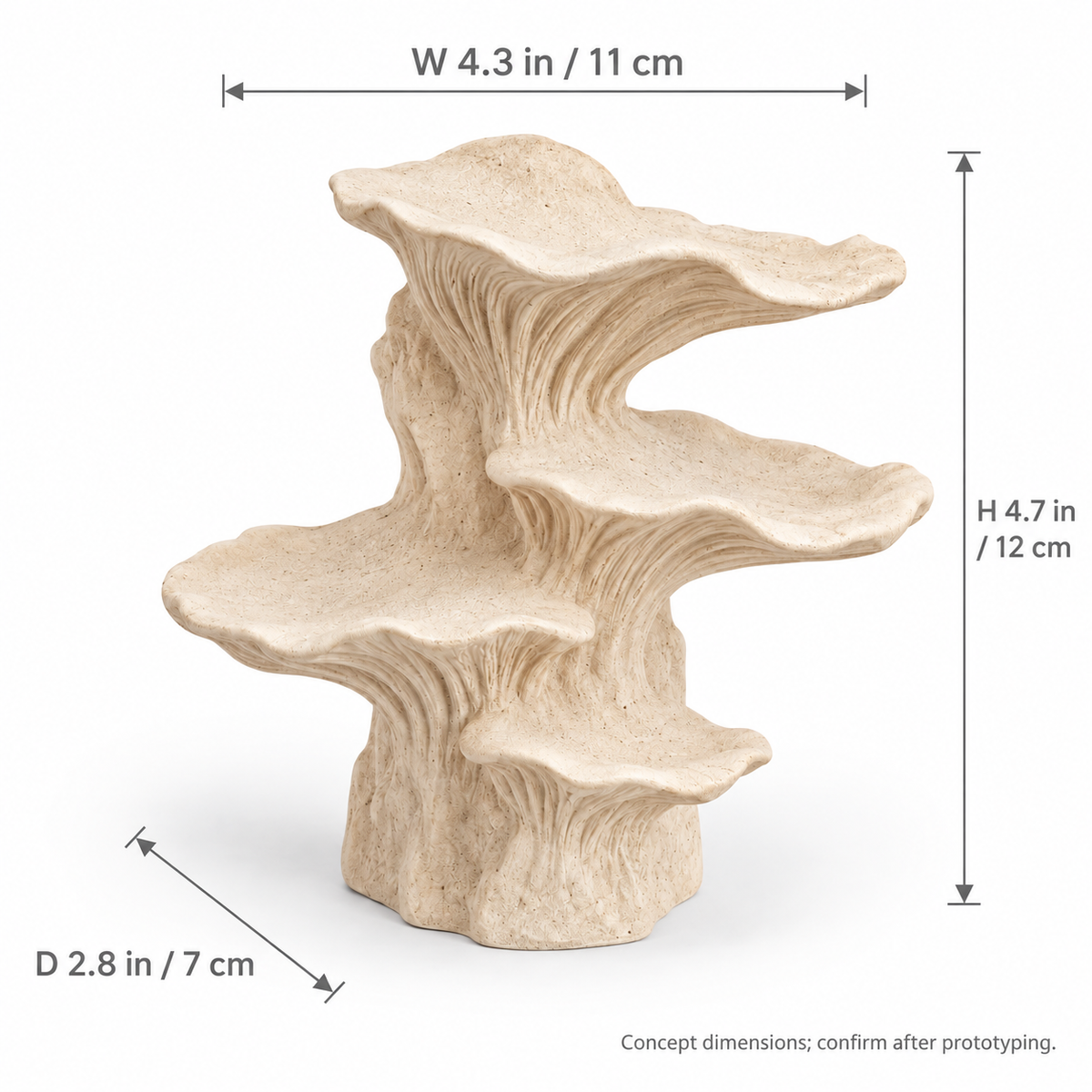 Shelf tabletop sculpture in Warm Cream: size view