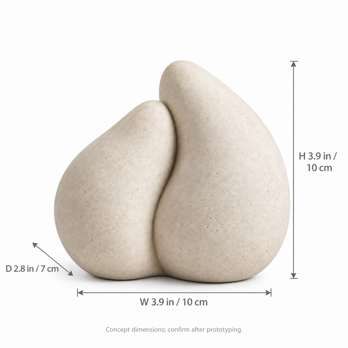 Twin Seed tabletop sculpture in Warm Ivory: size view