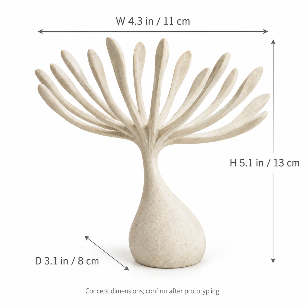 Windborne tabletop sculpture in Warm Ivory: size view