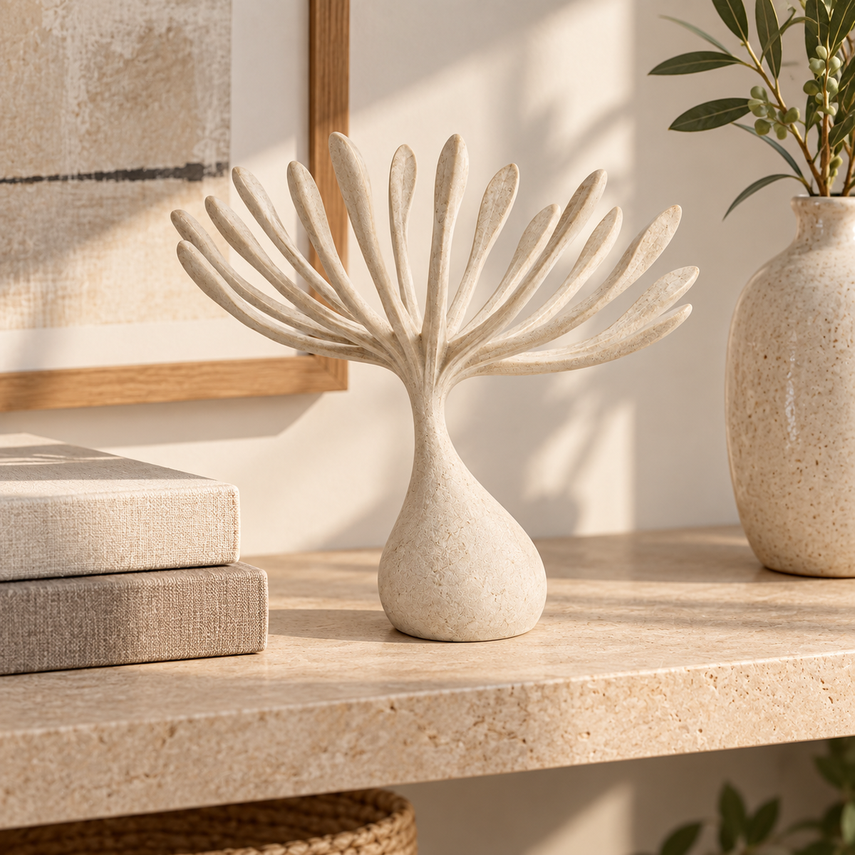 Windborne tabletop sculpture in Warm Ivory: shelf view