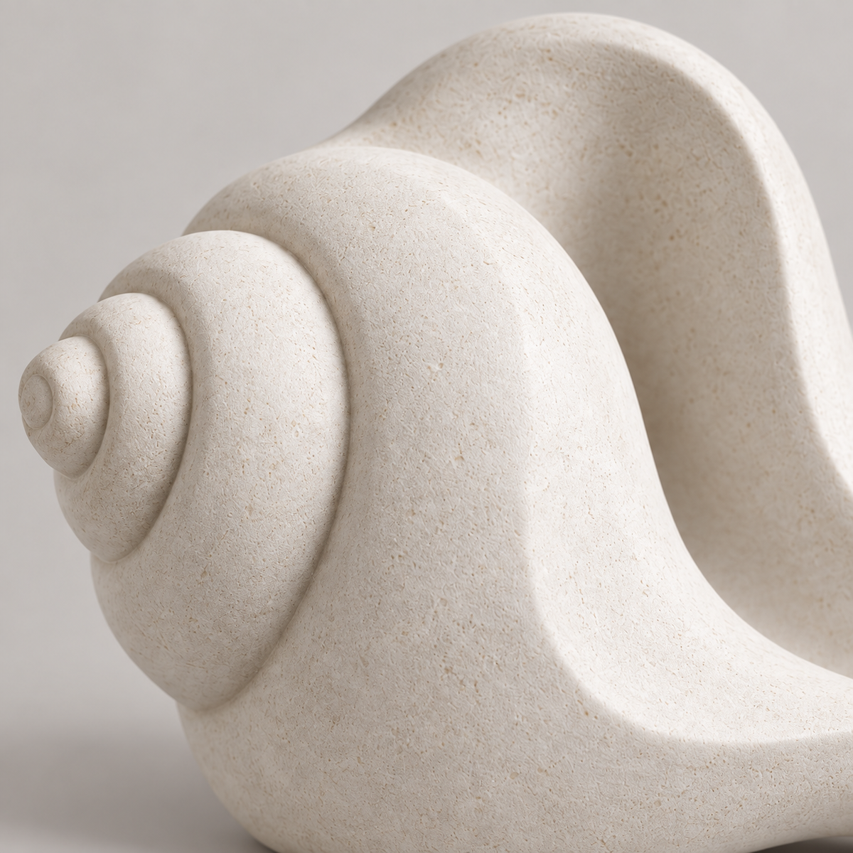 Conch tabletop sculpture in Shell White: detail view