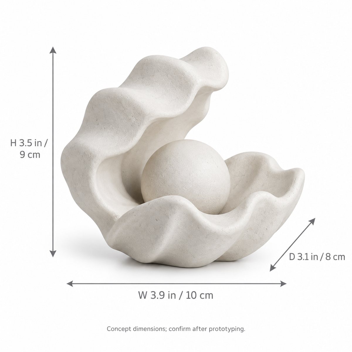Pearl Niche tabletop sculpture in Shell White: size view