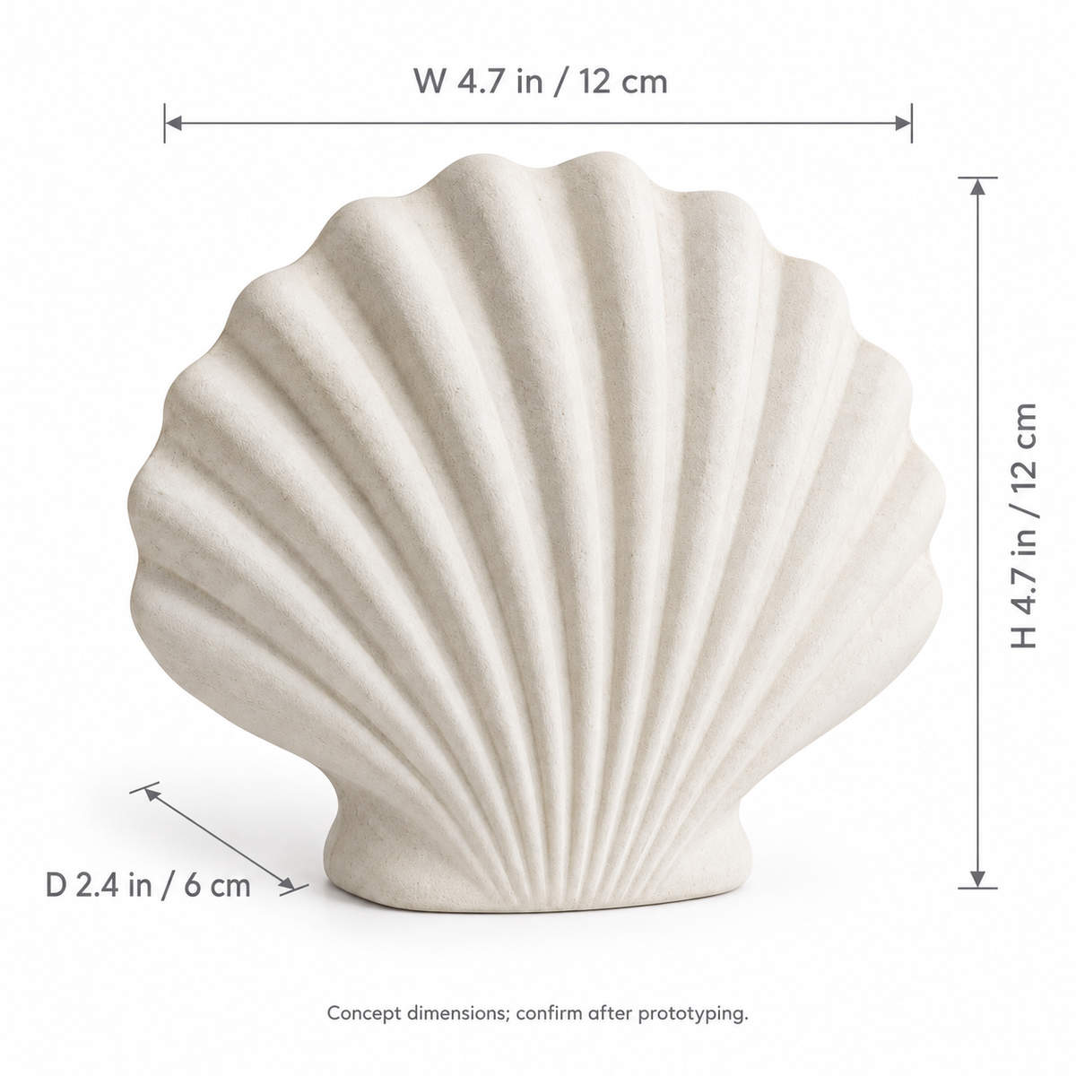 Scallop tabletop sculpture in Shell White: size view