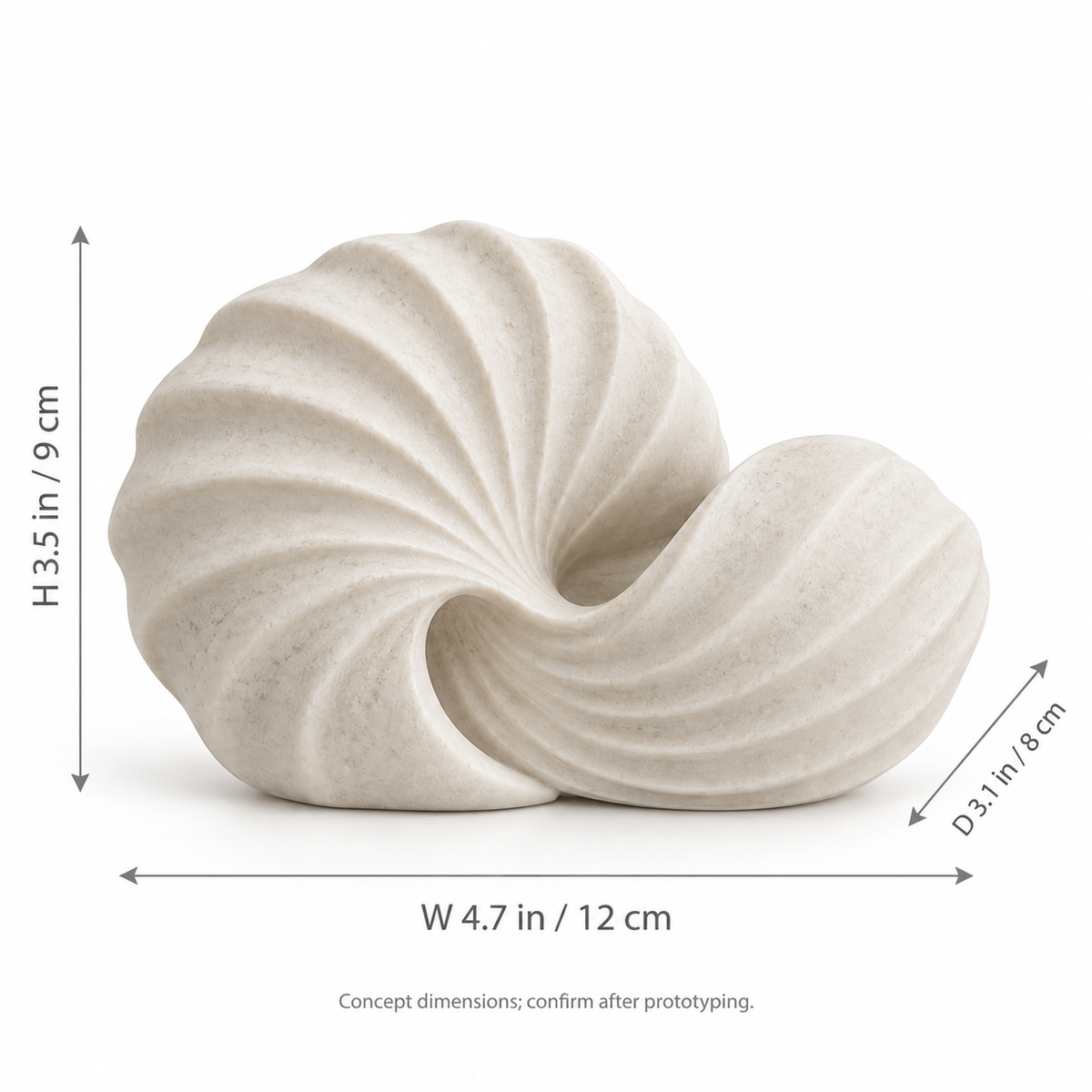 Tidal Line tabletop sculpture in Shell White: size view