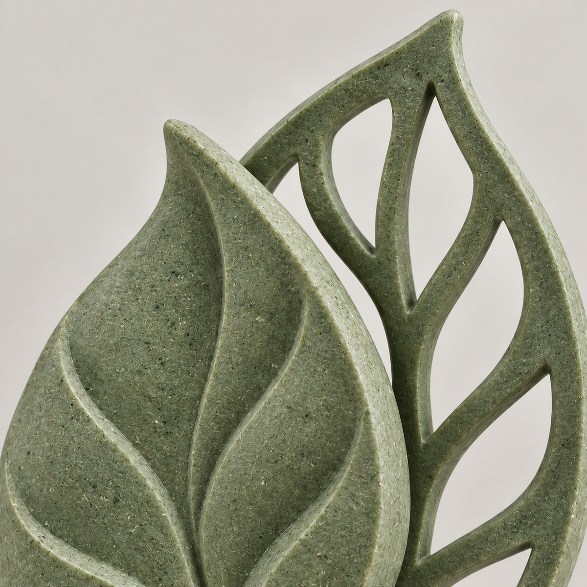 Leaf Shadow tabletop sculpture in Muted Sage Green: detail view