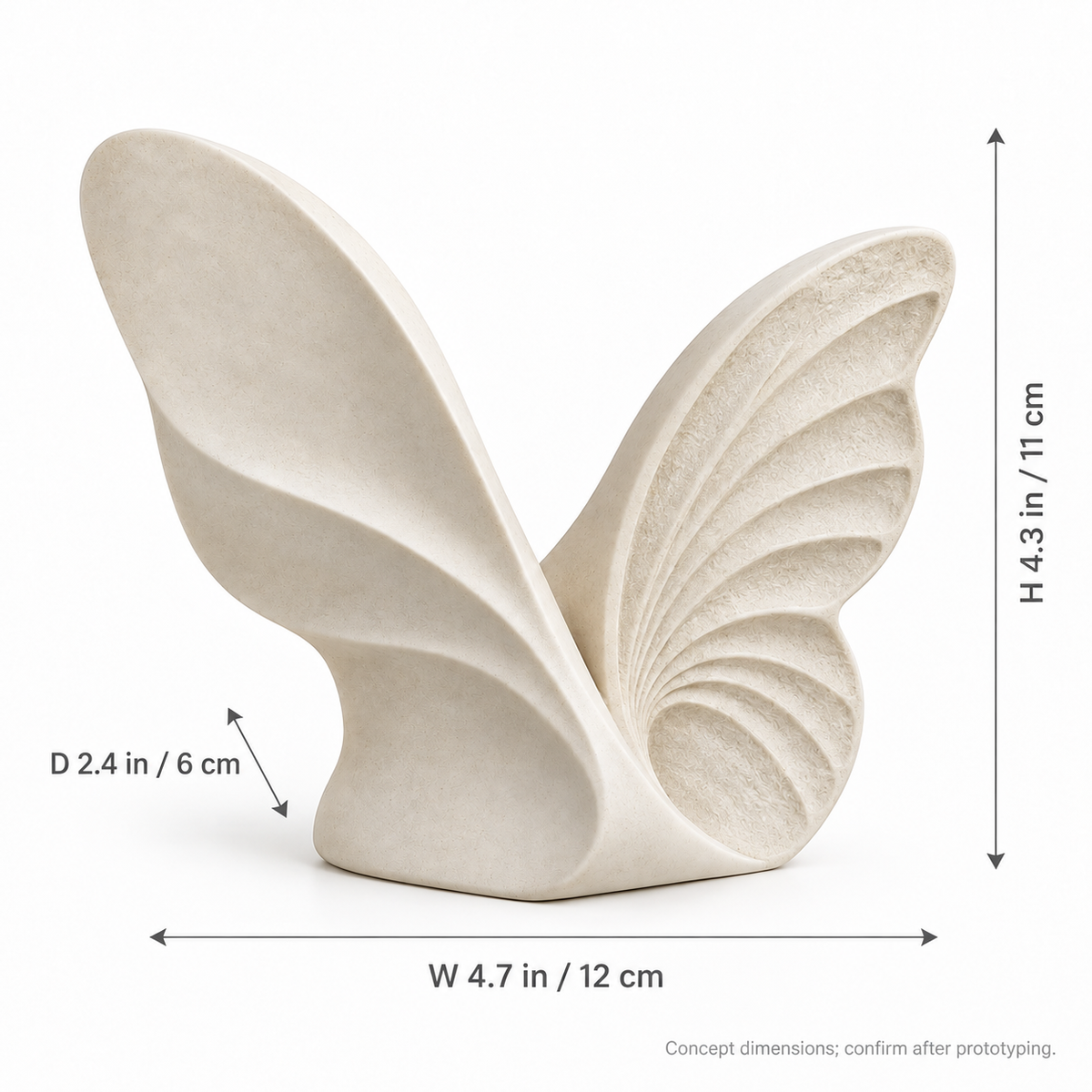 Day & Night tabletop sculpture in Matte Ivory: size view