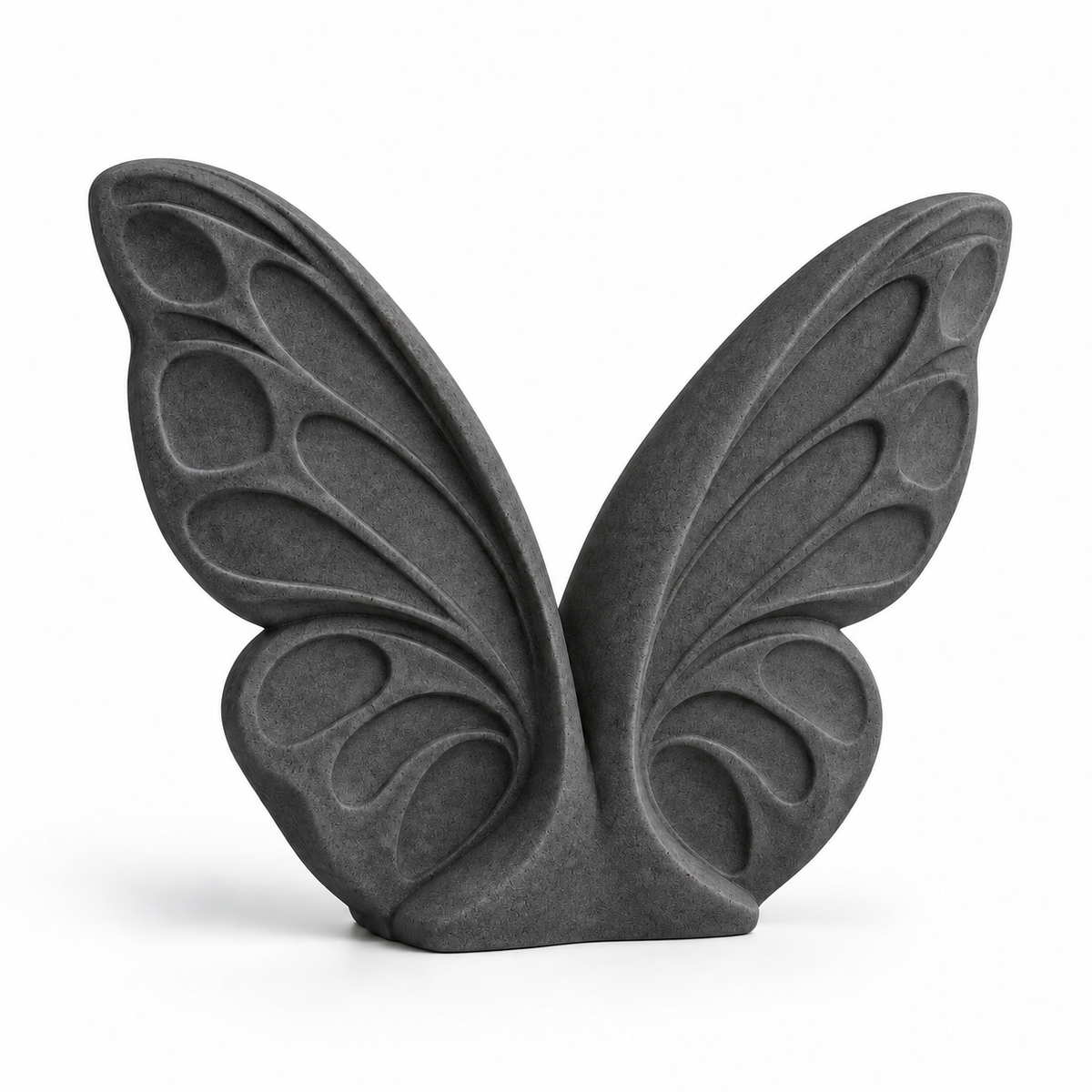 Open Wings tabletop sculpture in Charcoal: white view