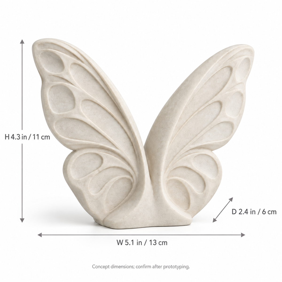 Open Wings tabletop sculpture in Matte Ivory: size view