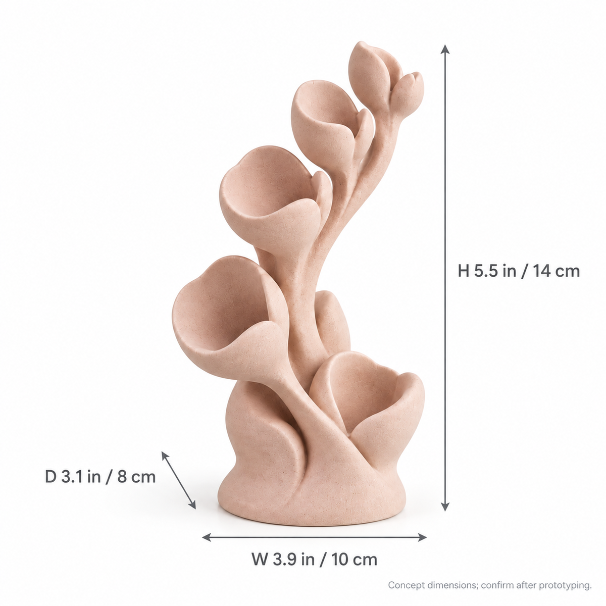 Inflorescence tabletop sculpture in Soft Blush: size view