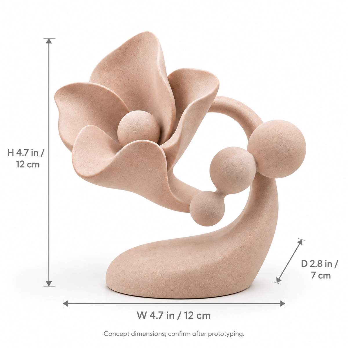 Pollen Path tabletop sculpture in Soft Blush: size view
