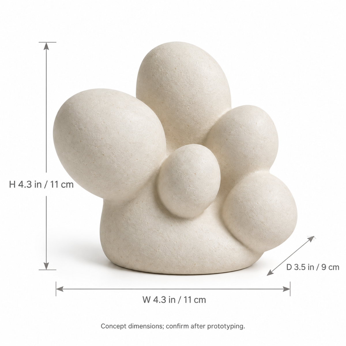 Cluster tabletop sculpture in Warm Ivory: size view