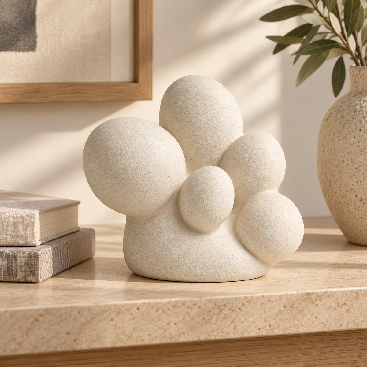 Cluster tabletop sculpture in Warm Ivory: shelf view