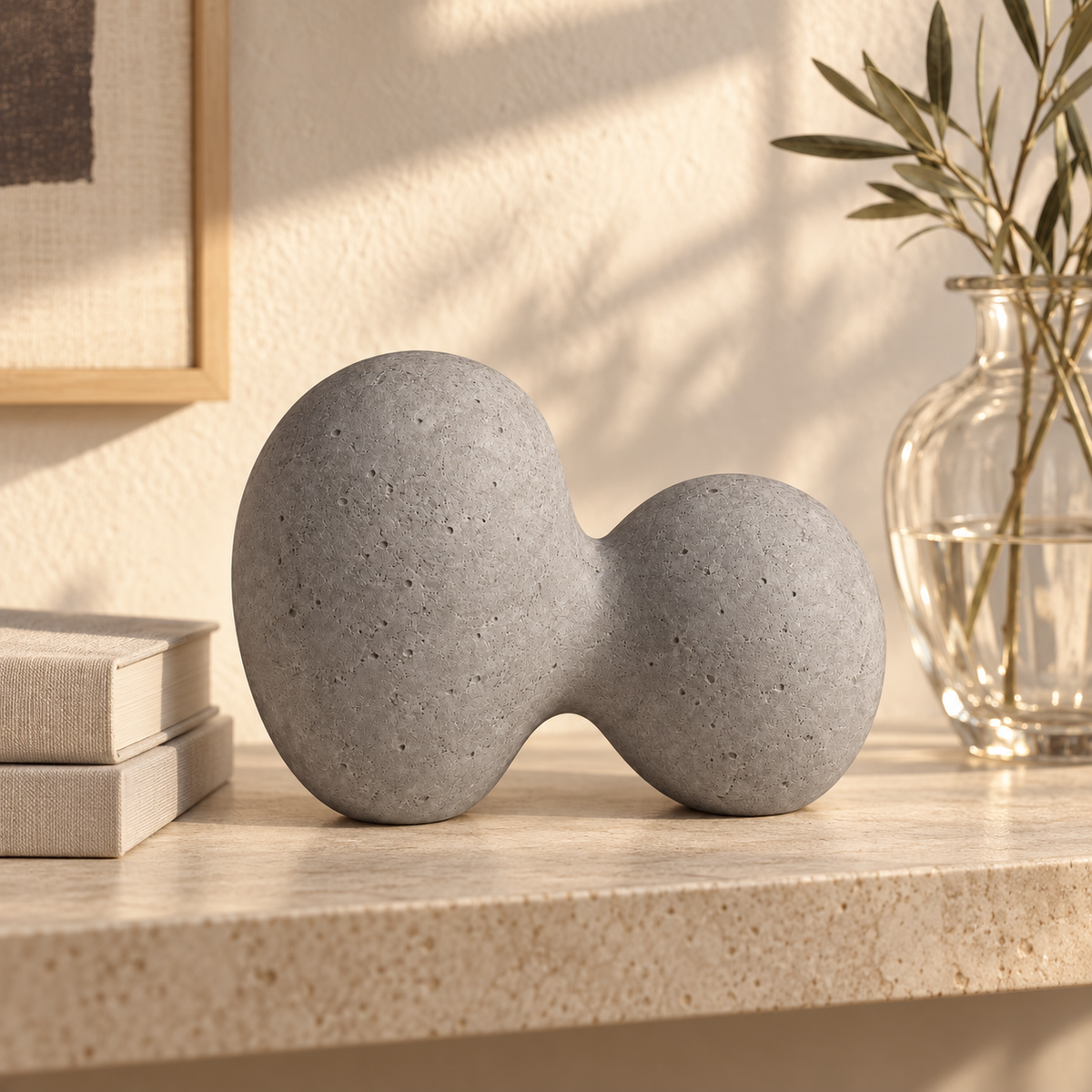 Division tabletop sculpture in Smoke Gray: shelf view