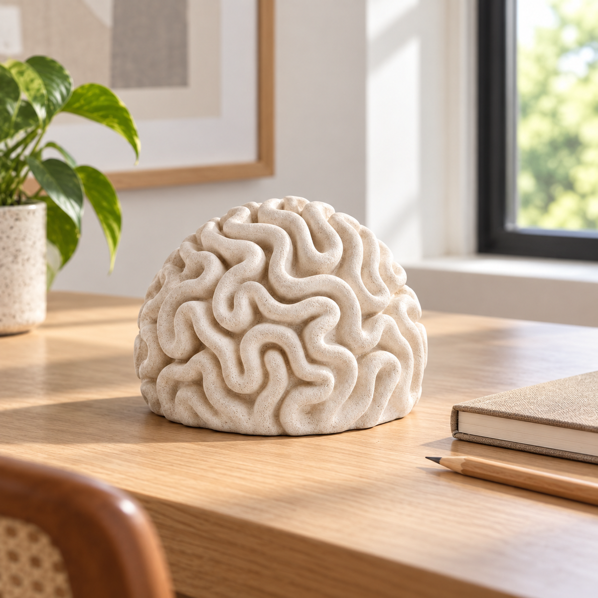 Reef Maze tabletop sculpture in Sand White: desk view