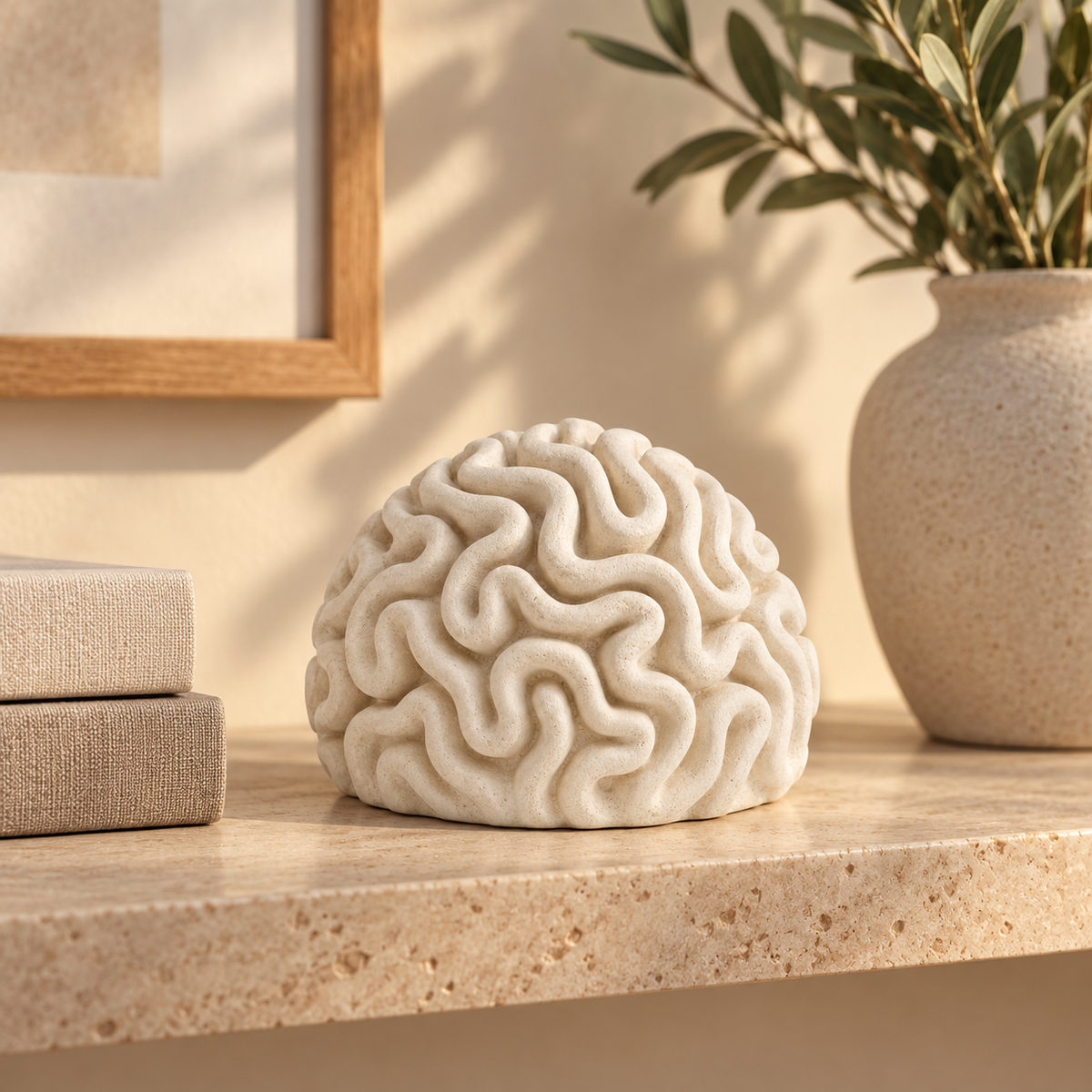 Reef Maze tabletop sculpture in Sand White: shelf view