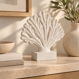 Sea Fan tabletop sculpture in Sand White: shelf view