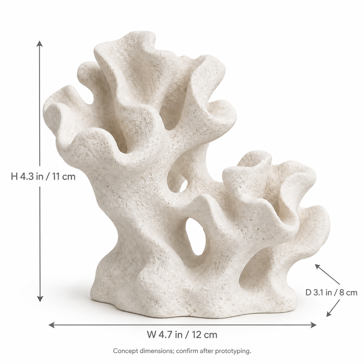 Twin Reef tabletop sculpture in Sand White: size view