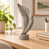 Feather Trace tabletop sculpture in Stone Gray: desk view