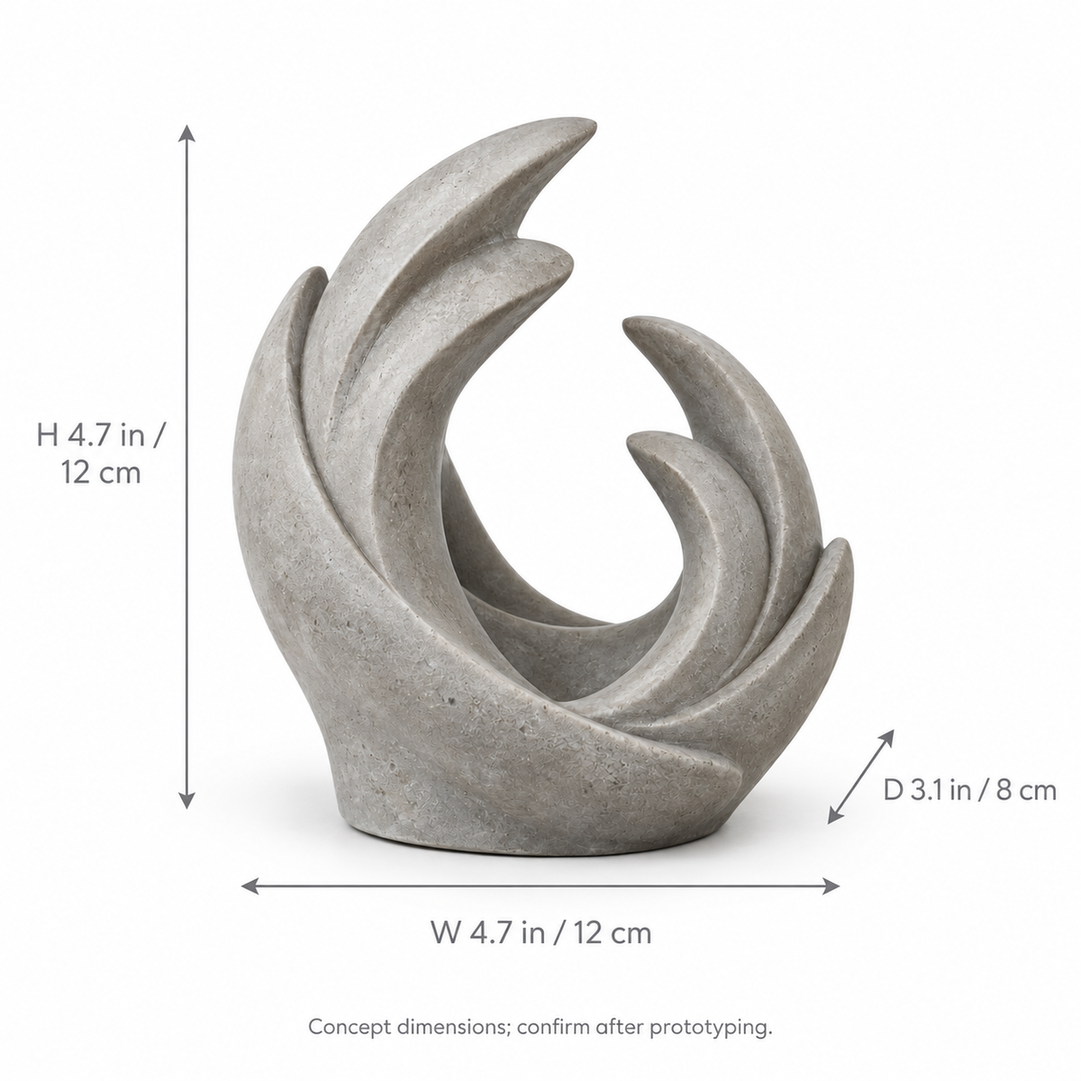 Homeward tabletop sculpture in Stone Gray: size view
