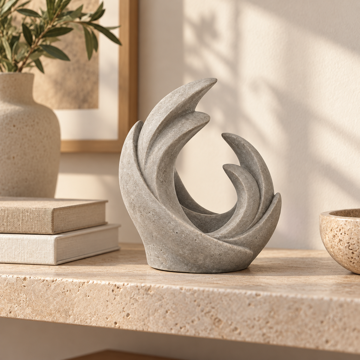 Homeward tabletop sculpture in Stone Gray: shelf view