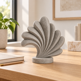 Plume tabletop sculpture in Stone Gray: desk view