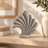 Plume tabletop sculpture in Stone Gray: shelf view