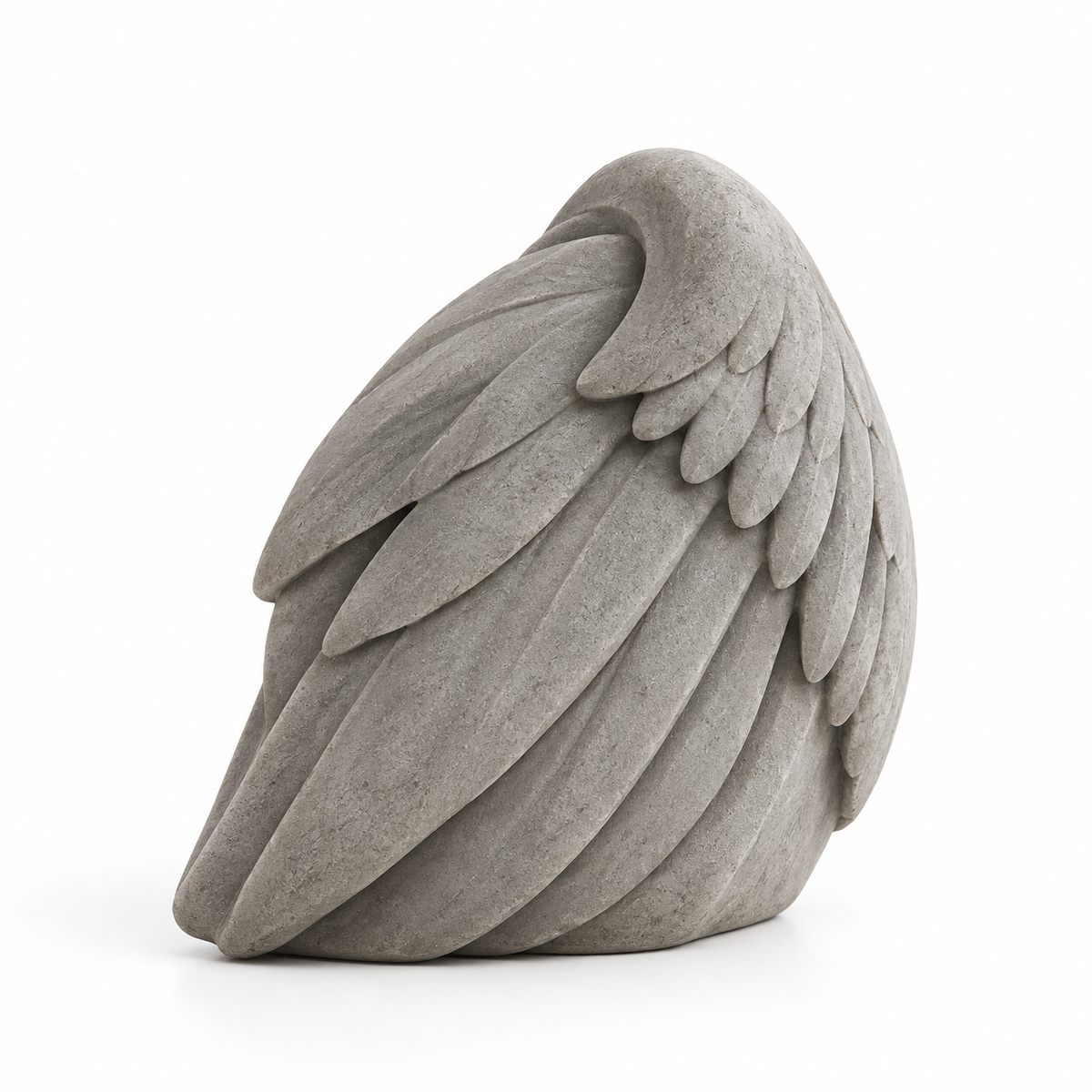 Resting Wing tabletop sculpture in Stone Gray: white view