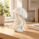 Drifting Light tabletop sculpture in Pearl White: desk view