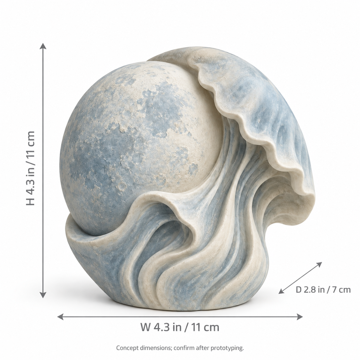 Moon Current tabletop sculpture in Mist Blue And Ivory: size view
