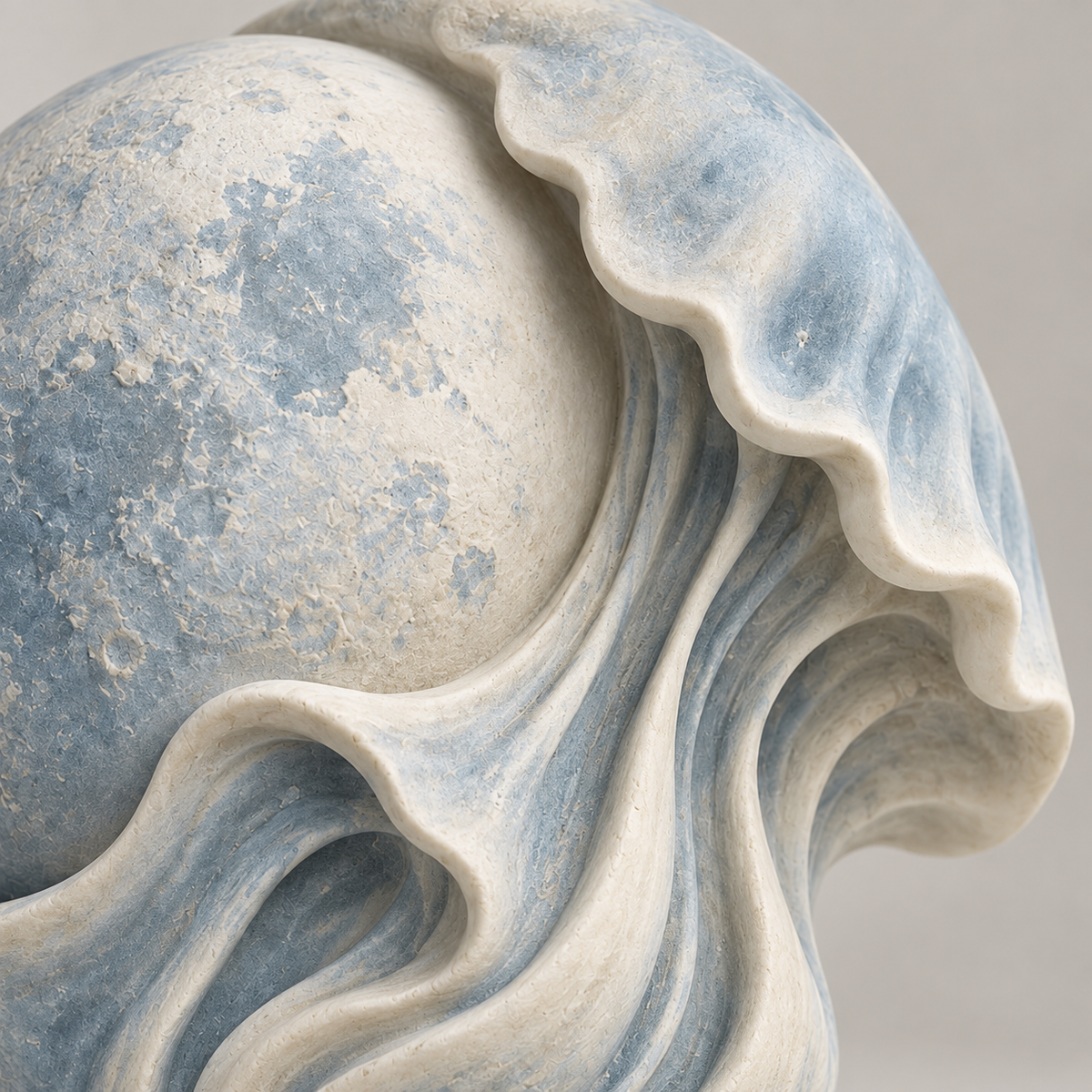 Moon Current tabletop sculpture in Mist Blue And Ivory: detail view