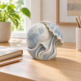 Moon Current tabletop sculpture in Mist Blue And Ivory: desk view