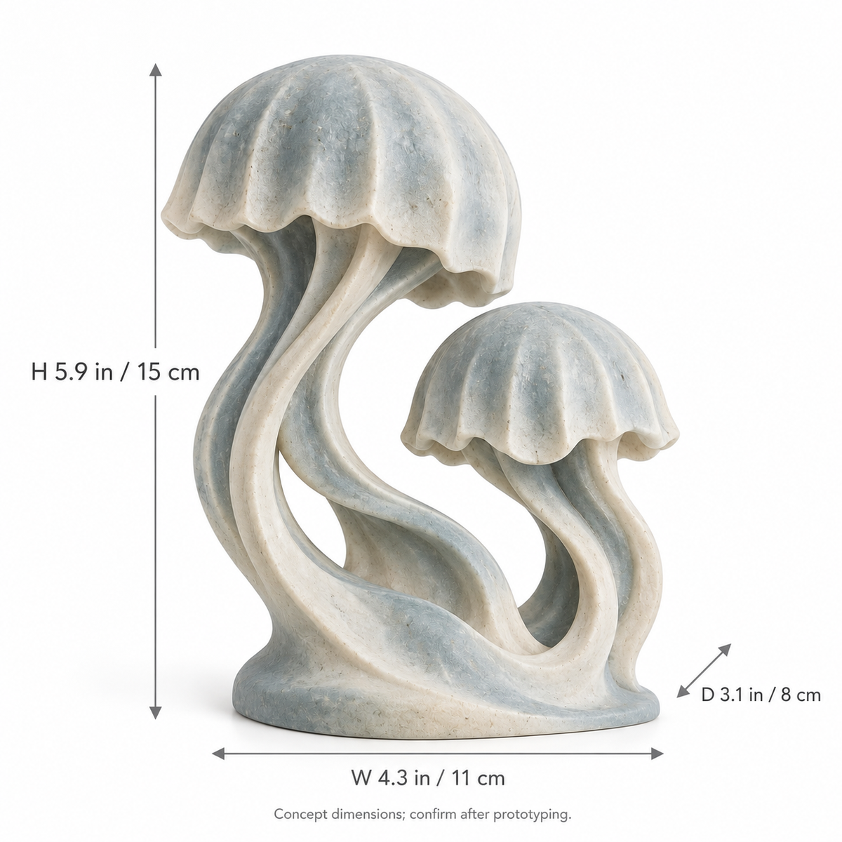 Paired Drift tabletop sculpture in Mist Blue And Ivory: size view