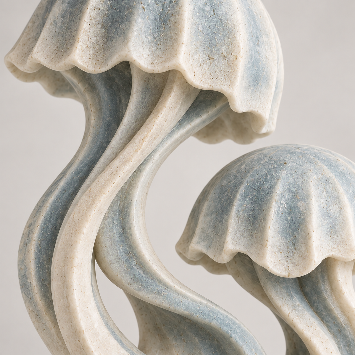Paired Drift tabletop sculpture in Mist Blue And Ivory: detail view