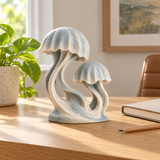 Paired Drift tabletop sculpture in Mist Blue And Ivory: desk view