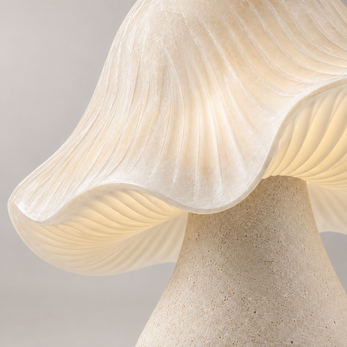Glowcap tabletop sculpture in Warm Cream: detail view