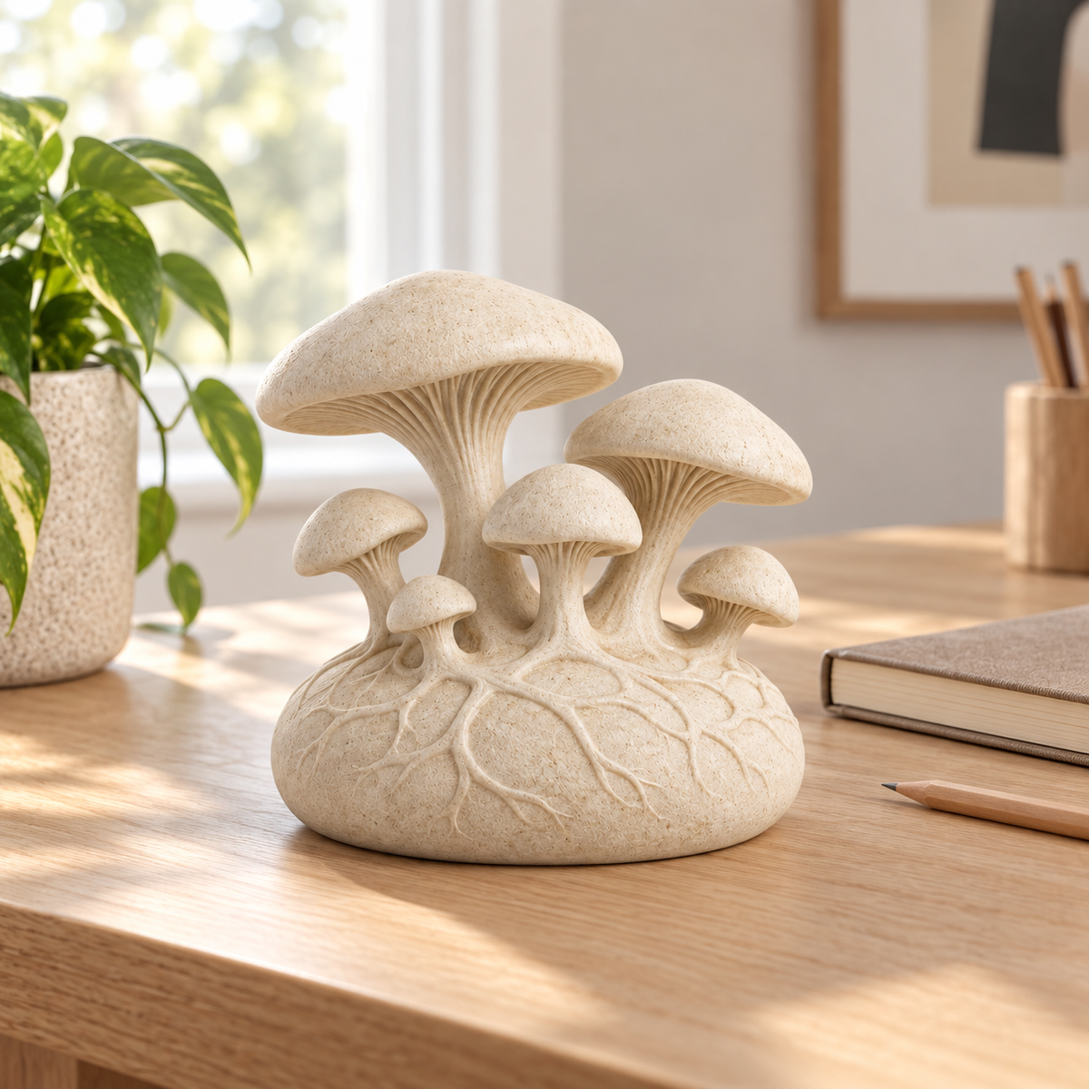Network tabletop sculpture in Warm Cream: desk view