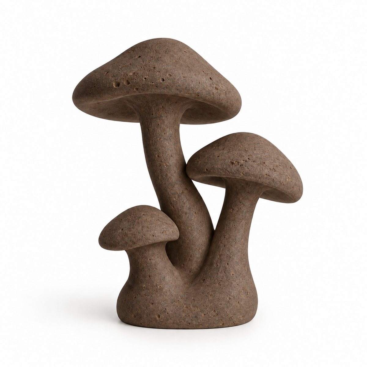 Trio tabletop sculpture in Walnut Brown: white view