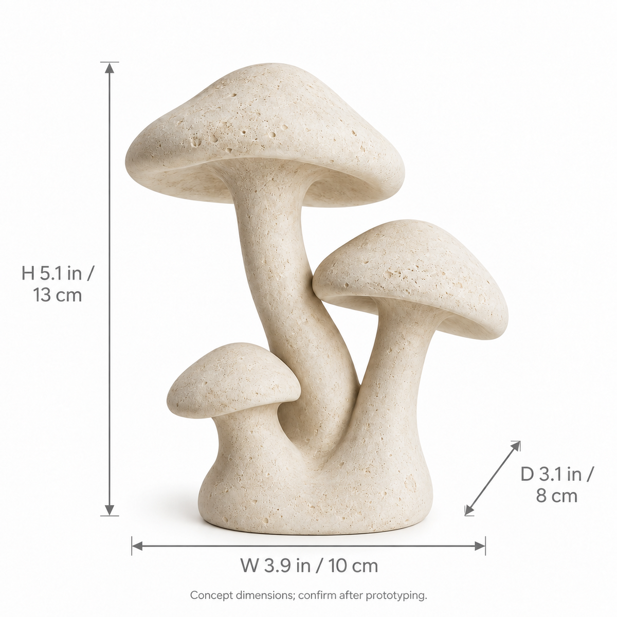 Trio tabletop sculpture in Warm Cream: size view