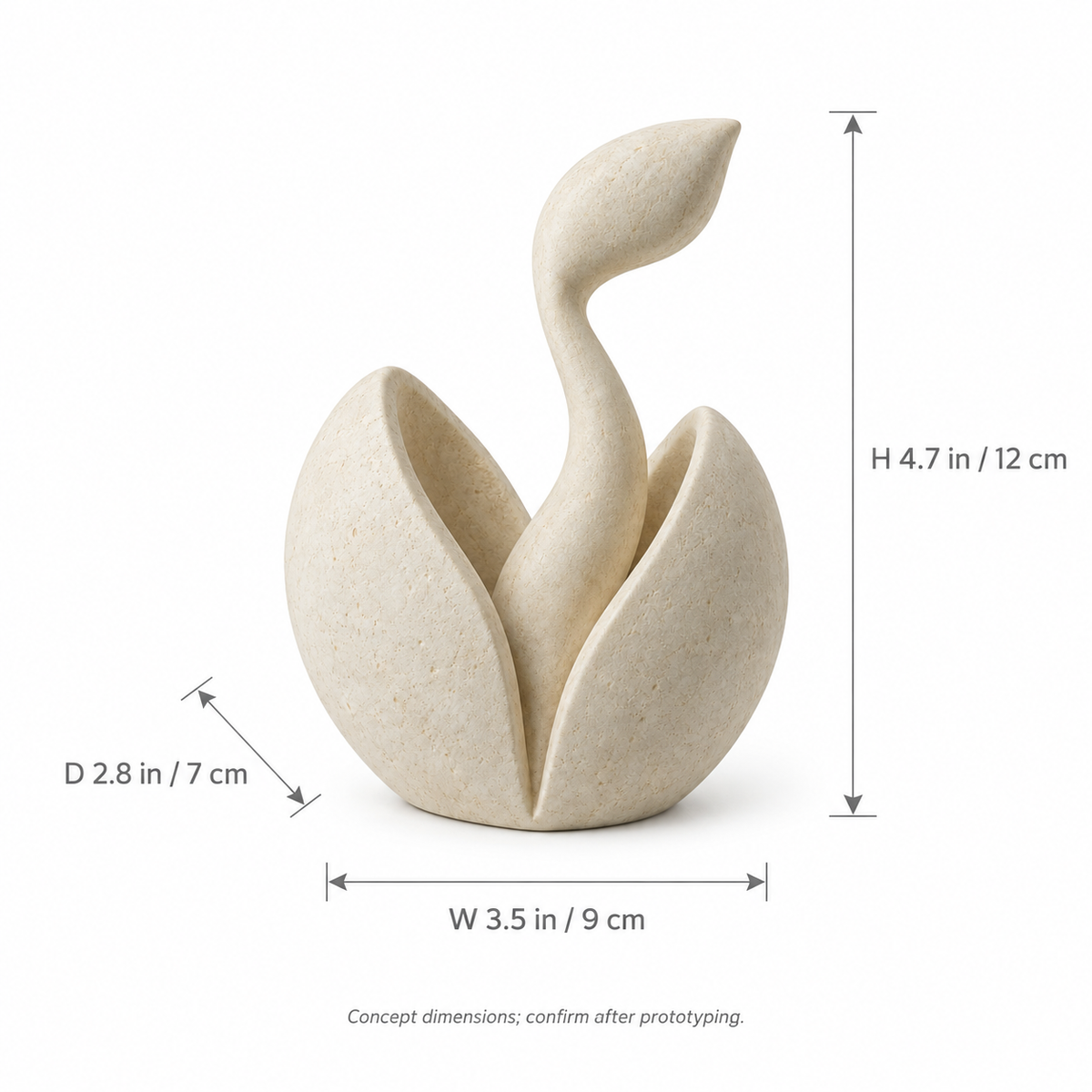 First Sprout tabletop sculpture in Warm Ivory: size view