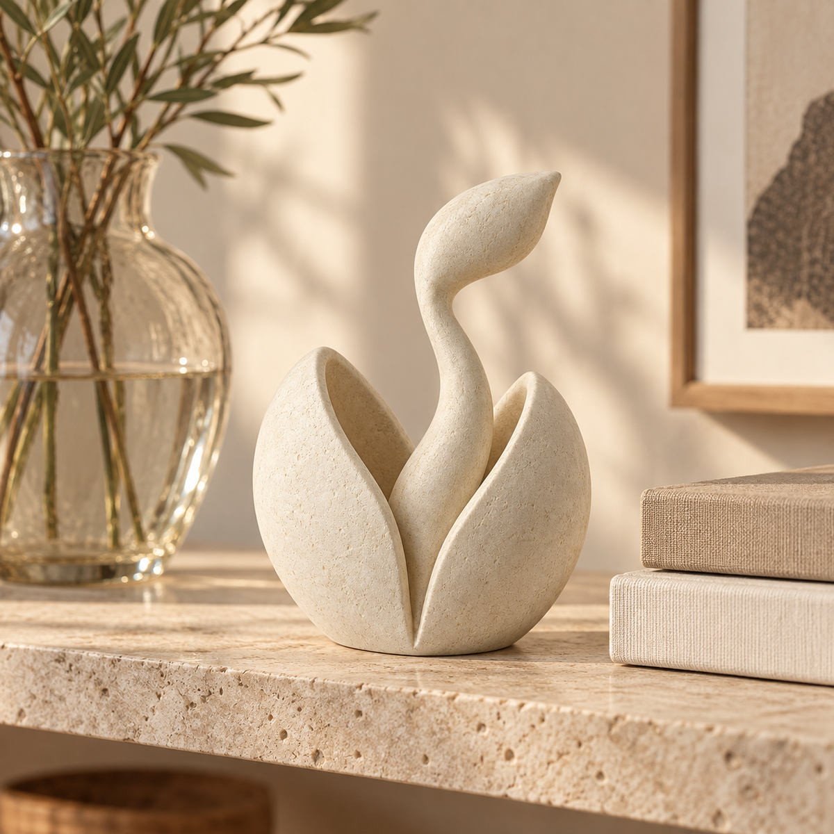 First Sprout tabletop sculpture in Warm Ivory: shelf view
