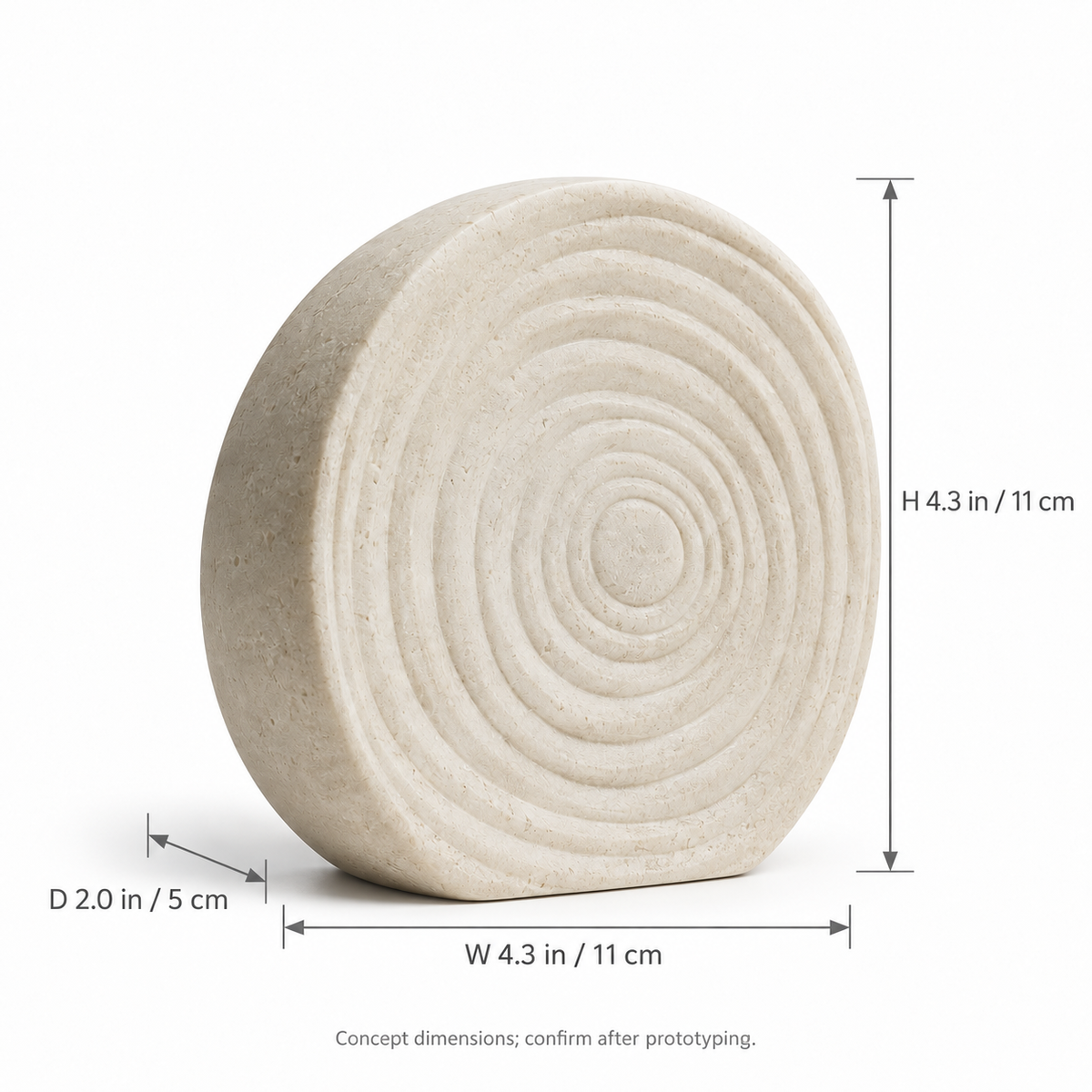 Seed Ring tabletop sculpture in Warm Ivory: size view