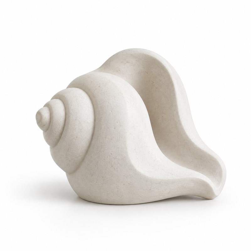 Conch tabletop sculpture in Shell White: white view