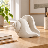 Conch tabletop sculpture in Shell White: desk view