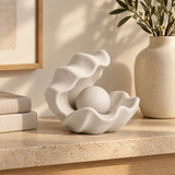 Pearl Niche tabletop sculpture in Shell White: shelf view